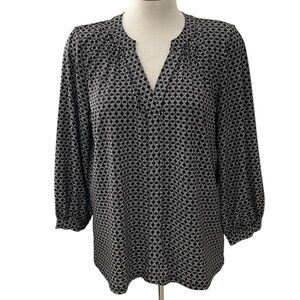 H&M Women’s Blouse Polyester Blue White Quarter Length Size M Like New